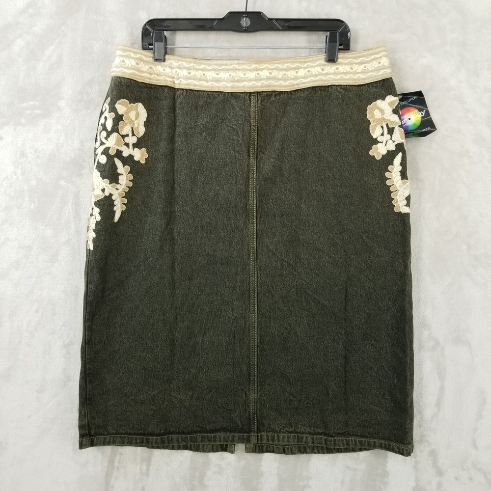Vtg Skirt Women 36" Waist Embroidered Denim 100% Cotton Straight Back Slit New